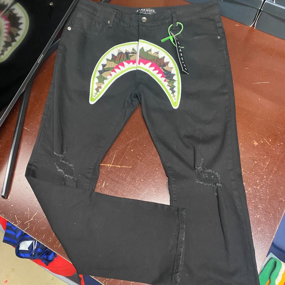 Eternity BC/AD Mens Black Dark Wash Distressed Straight Leg Jeans Size 40or 42